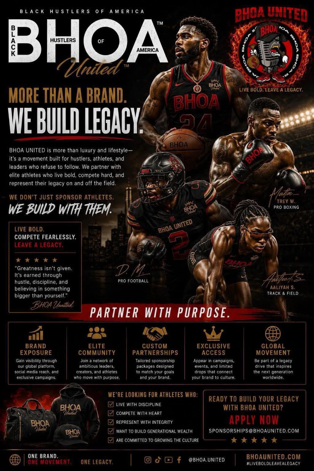 BHOA athlete legacy partnership campaign flyer